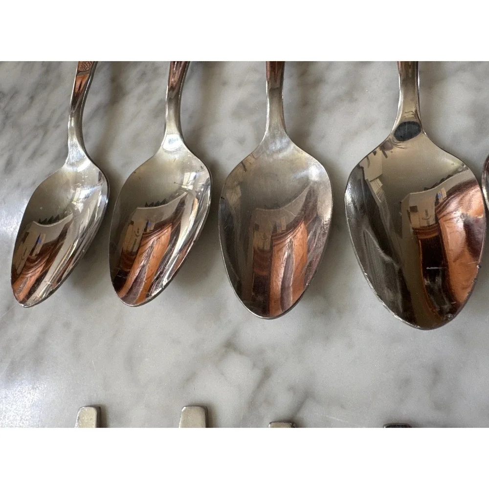 Wallace Silver Montisi Stainless Teaspoons Set of 7 Textured Glossy Taiwan